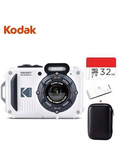 Kodak מצלמה עמידה ברזולוציה גבוהה מדגם WPZ2 עם חיישן 16.35 מגה פיקסל, צילום באיכות Full HD 1080P, עמידה למים, זעזועים ואבק, עם אמינות ברמה תעשייתית. אריזה לבנה