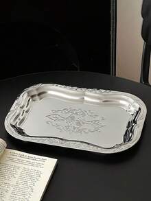 1 件复古不锈钢托盘，高品质法式浮雕蛋糕盘，家用桌面储物盘 - 銀色 - 查看 12