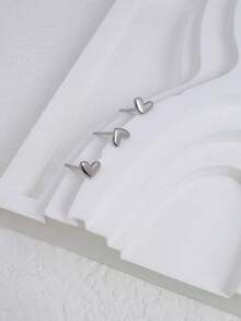 Bộ 3 khuyên tai hình trái tim, khuyên tai đinh tán màu bạc ít gây dị ứng dành cho nữ, phù hợp với nhiều vị trí xỏ tai, thích hợp cho phụ nữ và bé gái. - Bạc-1# - Xem 2