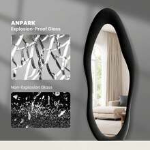 Full Length Mirror 63"X24" Irregular Full Body Wall Mounted Floor Mirror With Stand Black Flannel Wrapped Frame Leaning Hanging Wall Mirror For Bedroom Entrance,24331204,2-In-1 Leaning Wall Mirror ,Bedroom Floor Standing Mirror - 黑色 - 查看 2