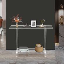 kangten Transparent Acrylic Narrow Table Sofa Table, 40 Inch Double-Layer Narrow Table, Multifunctional Transparent Foyer Table, Each Layer Can Carry 88.18 Pounds, Can Be Used As Sofa Table, Small Coffee Table, Display Rack Or Decorative Rack Fichiouy 3-Tier Shelving Storage Acrylic Console Table, Small Entryway Table With Open Shelves For Hallway, Living Room (39.37 * 7.87 * 31.5in) A Nice Gift - Thông thoáng - Xem 4