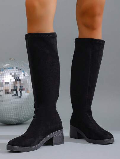 Botas Slim de Salto Médio para Mulheres, Calçados Casuais de Moda, Nova Temporada de Outono, Plus Size, Bota Meia Bico Fino, Atacado em Estoque Envio Direto