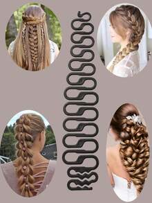 4件套优雅美发造型工具套装，适合女性使用，包含弹力发圈、法式编发器、鱼骨马尾扭辫器、DIY发型设计工具、编发环工具，适用于日常、休闲、运动、派对、通勤、度假、化妆、伴娘、婚礼等各种场合，是母亲节、毕业季、圣诞节、新年等节日的理想礼物，也是理发店美容旅行必备的护发产品、护发用品和发饰。 - 多樣化 - 查看 5