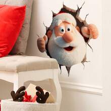 1pc Funny Santa Claus Breakthrough Wall Decal - Removable Self-Adhesive PVC Sticker With Santa'S Face & Cracked Wall Design, Matte Finish For Walls/Glass, Christmas Home Decor, Holiday Party Supplies, Xmas Gifts 2026, Festive Decoration