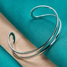 Vòng tay mạ bạc 925 hình vòng cung đôi dành cho nữ, kiểu dáng charm, thích hợp cho đám cưới, lễ đính hôn, trang sức thời trang. - Bạc - Xem 5
