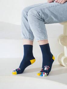 1/5 双女式可爱卡通分趾袜，创意个性化五指中筒袜，百搭时尚五趾袜，适合所有季节 - 彩色 - 查看 7