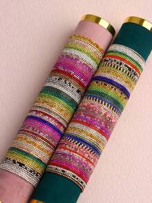 10/15/20 Stücke süße und modische Armband mit bunten Strass-Steinen für Mädchen, mit vielen leuchtenden Farben, geeignet für tägliche Auftritte, Bühnenauftritte, Freundschaftsgeschenke, Accessoires - Zufälliges Strass-Stretcharmband - Übersicht 14