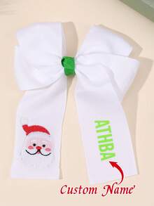 1pc Christmas Custom Name Hair Bow For Girls Santa Claus/Christmas Tree/Gingerbread Man Embroidered Bow Alligator Clip Adorable Plain Hair Clip Christmas Personalized Hair Clip Cute Sweet Customized Hairpin Kids Hair Accessory