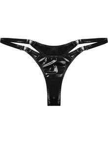 Womens  Metallic Micro Thongs Underwear Latex Panties Low Rise G-String Briefs Clubwear Womens Sexy Low Rise Micro Back G-String Thongs T-Back Tiny Panties Underwear Women's Metallic Shiny Low Rise G-String Thong Micro Panties Sexy Lingerie Underwear Clip Y Back Thong, Wet Look Thong G-String Thongs For Women Micro Thong Sexy Low Rise Leopard Print T-Back Thong Underwear Plus Size Women's Bikini - 黑色 - 查看 1