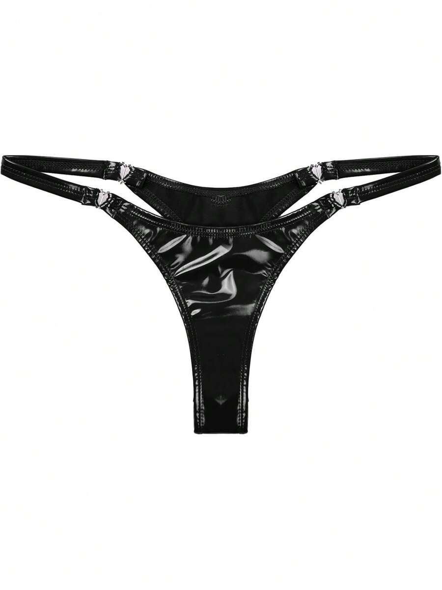 Womens  Metallic Micro Thongs Underwear Latex Panties Low Rise G-String Briefs Clubwear Womens Sexy Low Rise Micro Back G-String Thongs T-Back Tiny Panties Underwear Women's Metallic Shiny Low Rise G-String Thong Micro Panties Sexy Lingerie Underwear Clip Y Back Thong, Wet Look Thong G-String Thongs For Women Micro Thong Sexy Low Rise Leopard Print T-Back Thong Underwear Plus Size Women's Bikini - 黑色 - 查看 1