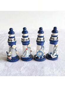 1/5PC13cm Marine Wooden Mini Lighthouse Mediterranean Wind Home Accessories Craft Gifts Marine Lighthouse Ornaments 5-Piece Lighthouse