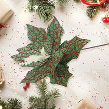 Christmas Artificial Flower, Shiny Colorful Tree Topper Stem Home Decor Party Favor - Light Green - View 4