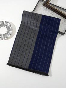 1 件男士秋冬新款温暖柔软仿羊绒流苏格子花卉几何图案商务围巾 - 彩色 - 查看 3