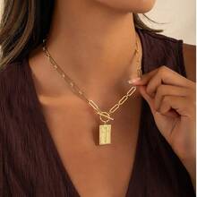 1 Piece Gold And Silver Cross Pendant Women's Necklace, Toggle Folding Clasp Rectangular Cross Pendant Necklace With Delicate Paperclip Chain, Religious Jewelry Gift, Suitable As Christian Faith, Baptism, First Communion - Bạc - Xem 4