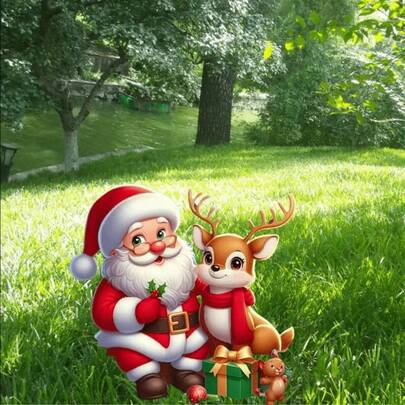 Estacas de jardín de Santa Claus y renos navideños - Arte de césped con tema de animales acrílicos, sin batería, ideal para la decoración navideña al aire libre