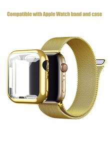 Compatible With Apple Watch Band And Case: Stylish, Soft, Breathable, And Adjustable. Features A Circular Braided Stainless Steel Magnetic Band And A Drop-Resistant, Scratch-Resistant Soft TPU Case. Compatible With Apple Watch Series Ultra/11/10/9/8/7/6/5/4/SE, As Well As 40/41/42/44/45/46/49mm Bands And Cases. Milanese-Style Band And 360-Degree Case For All-Around Protection. - Gold Strap + TPU Case - View 8