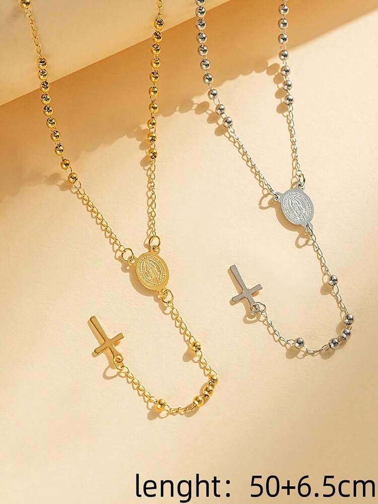 1 Piece Fashion Stainless Steel Vintage Cross Pendant Necklaces For Women Prayer Beads Rosary Religious Necklace - 3mm Stainless Steel - View 9