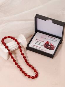 1PC 8mm Minimalist Style Natural Gemstone Stretch Bracelet Handmade Unisex Bracelets For Meditation, Yoga, Spiritual Healing & Positive Energy Red Color Gem As Meaningful Gifts For Family And Friends With Motivational Card Exquisite Gift Box