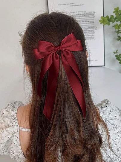 1 Pc Christmas Hair Bows Clips For Women Red Bow Cute Bow Hair Clips For Women Ribbons Bow Barrettes Satin Hair Bows Long Tail Clips On Bows Party Hair Accessories, Hair Slide, Hair Barrettes