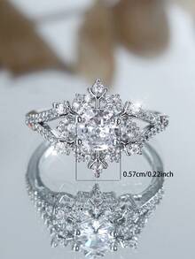 1 chiếc nhẫn Cubic Zirconia mạ K màu trắng thanh lịch thiết kế hình bông tuyết trắng dành cho nữ, thích hợp cho Giáng sinh, tiệc tùng, đeo hàng ngày, mọi mùa - trắng - Xem 5