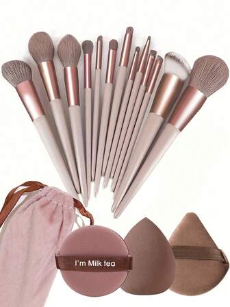 YZIMENG Juego de 16 piezas de brochas de maquillaje YISE: Incluye 13 brochas de maquillaje, 1 esponja de maquillaje en forma de gota de agua, 1 borla de cojín de aire redonda y 1 esponja de maquillaje triangular - Juego clásico. Fabricado con cerdas sintéticas suaves y amigables con la piel. Libre de crueldad, no probado en animales. Perfecto para mujeres y niñas, una opción ideal para la temporada de otoño/invierno, también se adapta a la moda Y2K. Una excelente herramienta de maquillaje para regalos de cumpleaños y fiestas de Halloween.