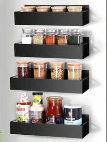 1/2 Pcs Magnetic Spice Rack Organizer, Suitable For Refrigerator And Oven, Black Fridge Storage Rack - Multicolor - View 1
