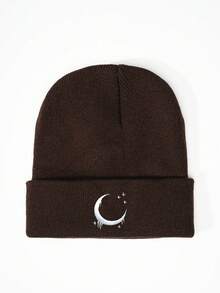 1pc Embroidered Moon Pattern Knit Beanie, Outdoor Cold-Proof Casual Versatile Winter Warm Hat Suitable For Daily Commute Accessories For Winter Mens Winter Clothing
