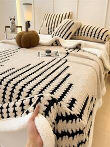 1 pieza Manta de Sherpa bohemia de jacquard, manta de felpa súper suave y acogedora con espina de pescado, adecuada para cama, sofá, sala de estar, Día de la Madre, decoración de dormitorio, manta de aire acondicionado de franela rosa