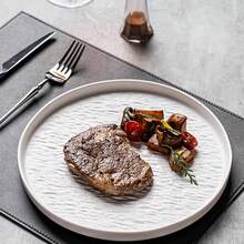 1pc Black Textured Round Steak Plate, With Embossed Hammered Pattern Design, Matte Finish Surface Creates Stable And Artistic Atmosphere, Suitable For Serving Exquisite Dishes Like Steak - Multicolor - View 9