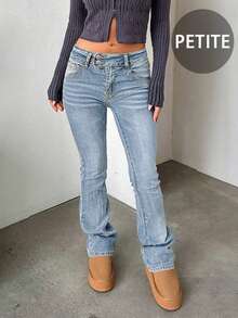 Quần jeans ống loe dáng ôm bất đối xứng thanh lịch mới 2025 dành cho nữ, dáng dài - Rửa nhẹ - Xem 3