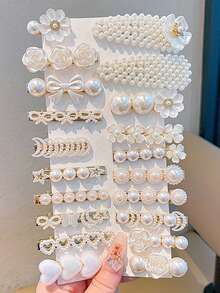20pcs Flower, Heart, Bow Knot & Pearl Hair Clips, Bangs Clips - Multicolor - View 8