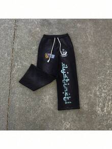 Men's Y2K Sweatpants: Retro, Edgy, Dark-Inspired, Loose-Fit, Comfortable Athletic Print Hoodie And Sweatpants - 黑色褲子 - 查看 2