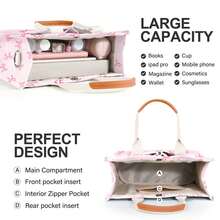 Pink Bow Tote Bag,Multi-Pocket Shoulder Bag For Women,Convertible Handbag For Crossbody/Shoulder Use,Suitable For Work And Commuting,Large Capacity,Portable,Classic Casual,Business Casual,For Teen Girls,Female College Students,White-Collar People,Perfect For Work,Back To School,Middle School,High School,College,Vacation,Fashion Tote Bag - 粉紅色蝴蝶結 - 查看 2