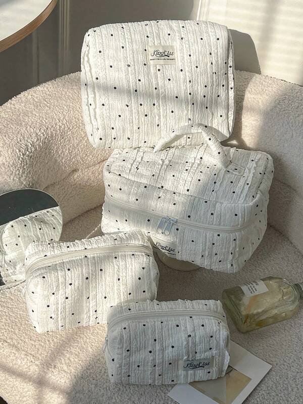 1Pc/Set Lace Fabric Polka Dot Decorate Stripped Pattern Fluffy And Soft Women Makeup Bag Travel Zipper Cosmetic Bag Storage Pouch Cute Toiletry Bag Large Capacity Make Up Organizer Makeup Bag Set Cosmetic Organizer Make Up Bag Travel Skincare Makeup Storage Bag With Handle Multifunctional Storage Bag Back To School Supplies Travel Essentials Cruise Essentials Dorm Essentials Birthday Gift Wedding Bridesmaid Gift Mom's Gift New Year's Gift