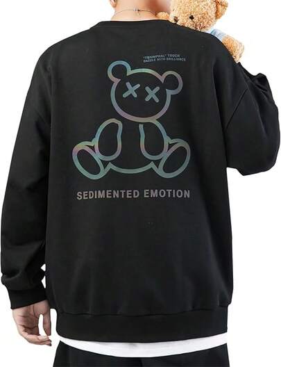 Easykode Men's Fall Sweatshirt, Long Sleeve Pullover, Popular Fluorescent Print Sweatshirt, Cool Clothing, Plus Sizes, Pullover Hoodie, Unisex Sweatshirt Top, Fall, Winter, Spring