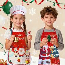 2PCS Christmas Apron Chef Costume & Baking Set – Funny Santa Claus Cooking Aprons For Adults & Kids, Hat, Cooking Tools, Adjustable Kitchen Chef Apron For Baking, BBQ, Cleaning, Xmas Party & Holiday Gifts - Multicolor - View 6