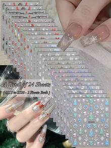 3/6/12/24 张圣诞美甲贴纸，5D 自粘圣诞指甲贴花，带雪花、圣诞树、圣诞帽、拐杖糖、礼物和铃铛图案，冬季节日派对美甲装饰用品