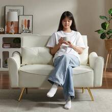 48" Faux Leather Loveseat Sofa, Modern Small Couch For Small Space With 2 Pillows, 2 Seater Futon Couch For Living Room, Bedroom, Office, Apartment (),24327508 - 白色 - 查看 5