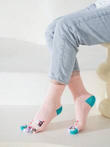 1/5 双女式可爱卡通分趾袜，创意个性化五指中筒袜，百搭时尚五趾袜，适合所有季节 - 彩色 - 查看 9