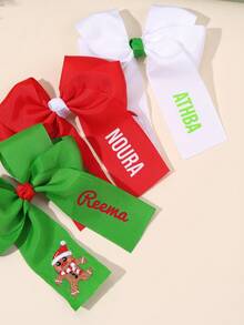 1pc Christmas Custom Name Hair Bow For Girls Santa Claus/Christmas Tree/Gingerbread Man Embroidered Bow Alligator Clip Adorable Plain Hair Clip Christmas Personalized Hair Clip Cute Sweet Customized Hairpin Kids Hair Accessory