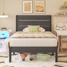 Gunji Twin & Full & Queen Bed Frame With Headboard And Footboard , 12.2in Under Bed Storage, All-Metal Support System, No Box Spring Needed,Noise Free, Easy Assembly - Xám - Xem 3