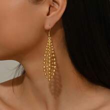 1 par de pendientes largos con cadena de bolas exagerada, pendientes de diseño exclusivo de alta gama, estilo europeo y americano - Dorado - Ver 4