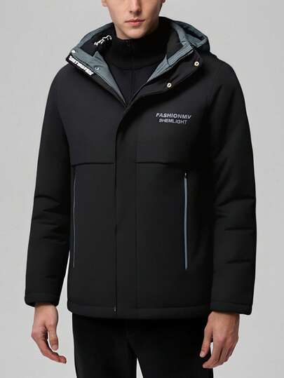 Men's Thick Warm Thermal Lined Hooded Padded Coat, Cold-Proof, Great Gift For Boyfriend Or Husband In Winter