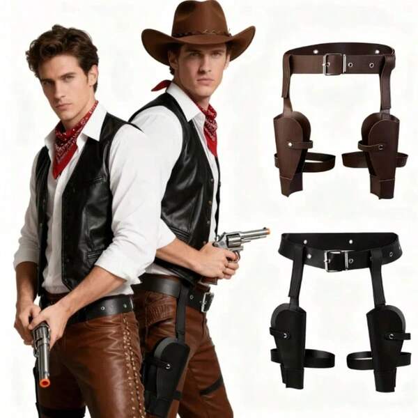 A Medieval Handsome Double Gun Set, Western Cowboy Belt, Cosplay Role-Playing Prop Accessory, Available In Black And Brown Colors