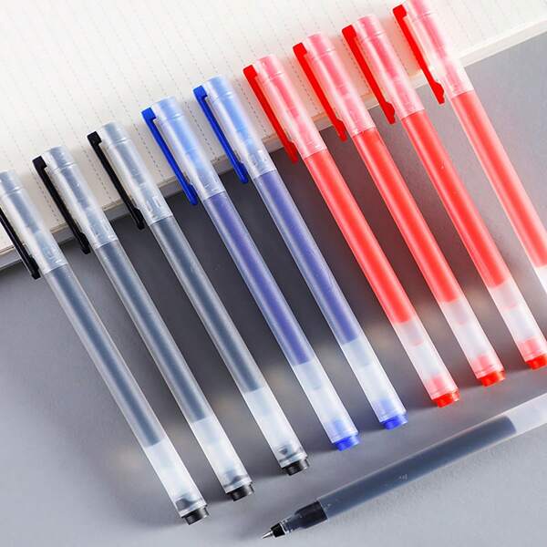 10 pezzi Penna a sfera neutra Juneng, penna a sfera, penna per firme, penna nera, penna rossa a base d'acqua, penna al carbonio, forniture di cancelleria per studenti