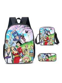 1 Zaino monospalla per studenti di scuola primaria e secondaria, zaini a tema Nettuno, zaini scolastici a cartoni animati, set da 3 pezzi, borsa a tracolla, astuccio