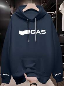 1 pezzo Felpa casual con cappuccio da uomo taglie forti con motivo elegante, tessuto confortevole, adatta per uscite casual, viaggi all'aperto, tempo libero a casa, ottimo regalo per gli uomini, primavera/autunno, top a maniche lunghe