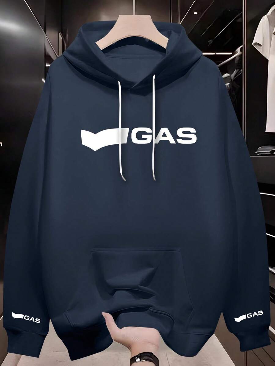 1 pezzo Felpa casual con cappuccio da uomo taglie forti con motivo elegante, tessuto confortevole, adatta per uscite casual, viaggi all'aperto, tempo libero a casa, ottimo regalo per gli uomini, primavera/autunno, top a maniche lunghe