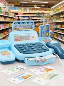 儿童迷你仿真收银机玩具，具备扫描和多功能声光效果，是圣诞节和角色扮演的理想礼物（配件随机发放，手工测量可能存在轻微误差）