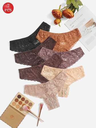 7件套女士多色花卉蕾丝比基尼内裤